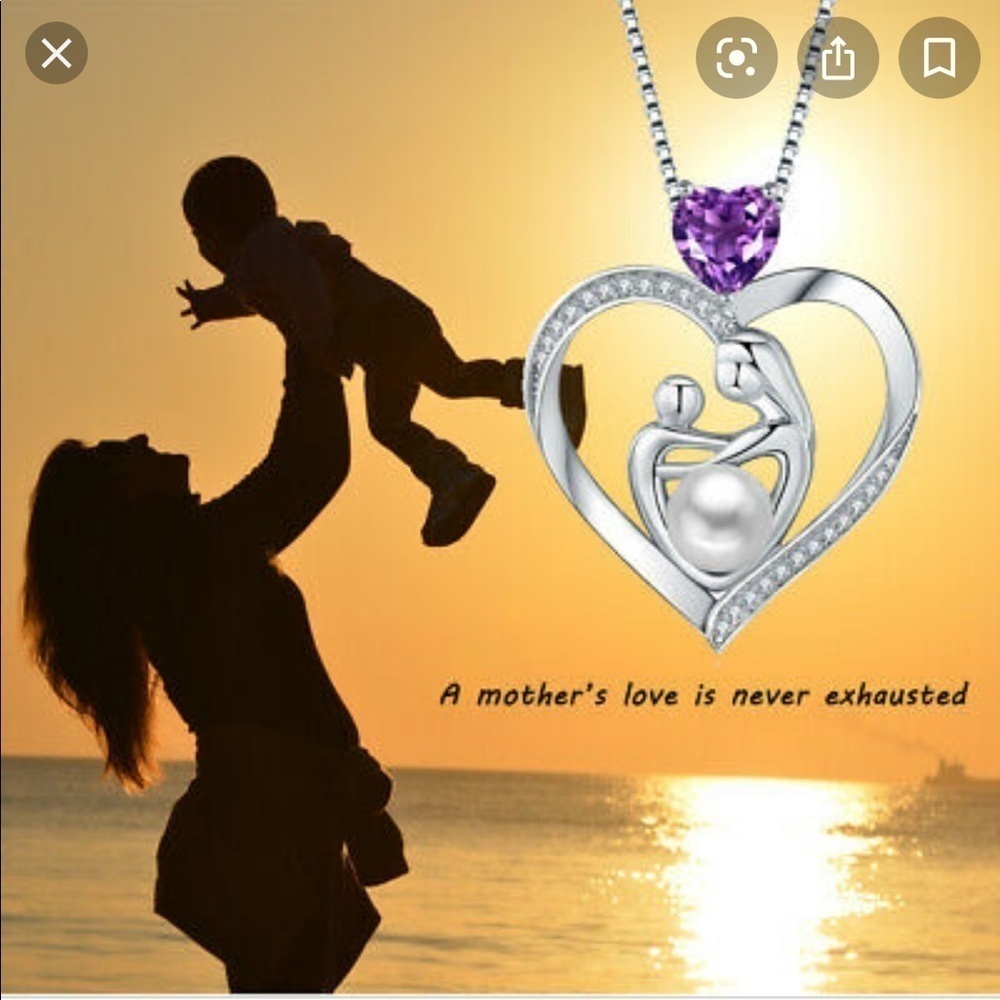 ALWAYS MY MOM Granny Grandma Purple Heart Stone Pendant Chain Necklace